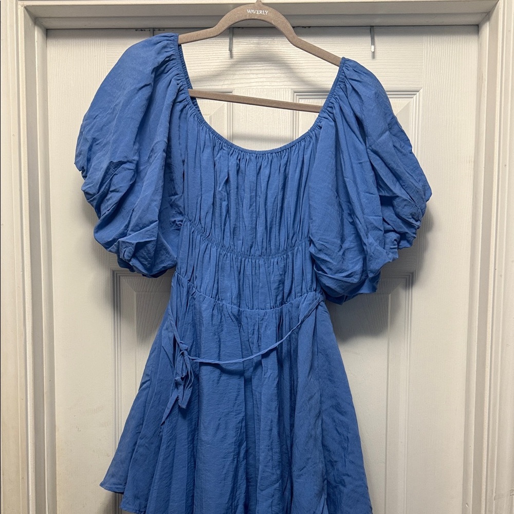 Altar'd State Blue Puff Sleeve Mini Dress